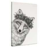 Leinwandbild Schwarz-weißer Fuchs mit Blumenkranz - Korenkova 