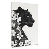 Leinwandbild Schwarzer Panther mit weißen Blumen - Korenkova 