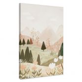 Leinwandbild Pastell Berglandschaft mit Blumen - Treechild 