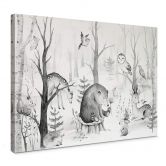 Canvas Kvilis - Dierenvrienden in het Bos zwart-wit 