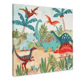 Leinwandbild Farbenfrohe Dinosaurier im Urzeitwald | Kinderzimmer Deko - Bonne Müller - Quadratisch 
