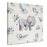 Leinwandbild Niedlicher Babyelefant zwischen Boho-Zweigen - UN Designs - Quadratisch 
