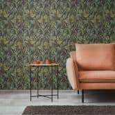 Dschungel-Tapete Schwarz Grün - Vliestapete floral mit Blättern und Blüten 