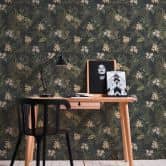 Pflanzen-Tapete mit Blüten Schwarz Grün - Vliestapete mit Blumen floral 