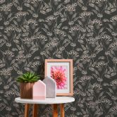Blumen-Tapete mit Olivenzweigen Schwarz-Weiß - Florale Vliestapete mit Oliven 