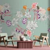 Fototapete floral auf Mintgrün - Elegante Vliestapete mit Blumenmuster 