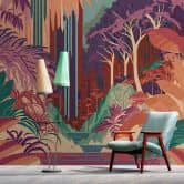 Art Deco jungle 3D fotobehang - prachtige kleuren in retro stijl vliesbehang 