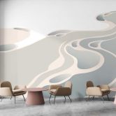 Abstrakte Fototapete mit fließenden Linien in Creme und Grau - Vliestapete 