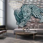Fototapete Leopard mit Wellenmuster Schwarz Weiß - Vliestapete Wild Look 