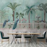 Fototapete Orientalische Garten mit Pfauen - Elegante Vliestapete in Pastell 