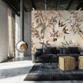 Botanisch fotobehang met vogels - Antiek vliesbehang design 