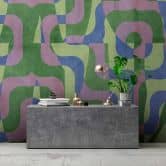 Abstracte golven muurschildering in pastelkleuren - creatief vliesbehang 