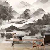 Monochrome Berglandschaft Tapete - Kunstvolle Aquarell Optik 