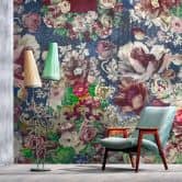 barok bloemen behang in koningsblauw - weelderig aquarel patroon 