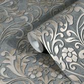 Vliestapete mit ornamentalem Damask-Motiv Grau Ornamental  