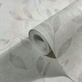 Vliestapete mit Blattmotiv und Metallic Effekt Weiß Floral  