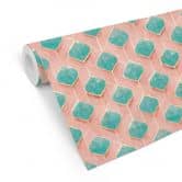 Patroonbehang in turquoise en roze - Treechild 