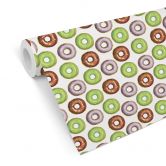 Papier peint à motifs Donuts marron, vert, gris 