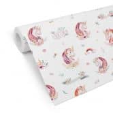 Mustertapete Kvilis - Einhorn - Banner und Blumen 