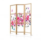 Japanischer Paravent, Raumteiler freistehend, Trennwand - Japanischer Stil: Blumen und Schmetterlinge 