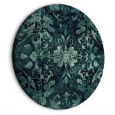 Rundes Leinwandbild Orientteppich Muster: Smaragdfarbene Ornamente und verwaschene Muster 