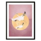 Poster Weiß-goldene Kraniche am pinken Himmel - Aureous 