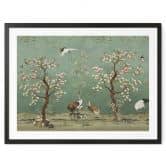 Poster Kraniche in floraler Landschaft - Bloomery Decor 