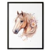 Poster Cheval Boho avec crinière de fleurs | Portrait de cheval pour la chambre d'enfant 