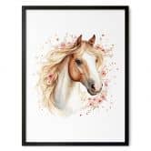 Poster Cheval Boho avec fleurs délicates | Motif cheval romantique pour chambre d'enfant 