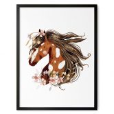Boho paardenhoofd poster met bloemenkrans | paardenmotief voor de kinderkamer 