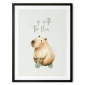 Kinderposter Capybara auf Roller - Flow Spruch 