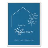 Personalisierbares Poster Familie Haus - blau 