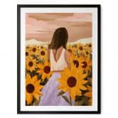 Plakat Kvinde i en mark med solsikker - Goed Blauw 