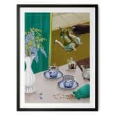 Poster Teepause mit blauem Porzellan - Goed Blauw 