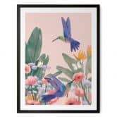 Poster Zwei Kolibris auf der bunten Blumenwiese - Goed Blauw 