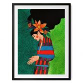 Poster Frau im Streifenkleid mit orangen Blüten - Hülya 