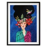 Poster Frau mit Kolibri in der Sternennacht - Hülya 