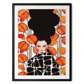 Poster Frau mit Retro-Mohnblumen | Porträtkunst für das Wohnzimmer - Hülya 