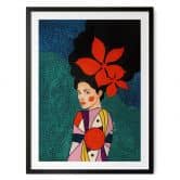 Poster Frau mit roten Blüten und Musterkleid - Hülya 