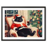 Poster humoristique Chat de Noël avec vin - Melloi Art Prints 
