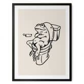 Poster Attendre aux toilettes - Illustration humoristique de grenouille - Royle 