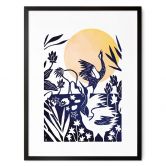 Poster Goed Blauw - Linolschnitt Kranich 