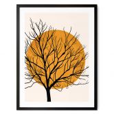 Poster Kubistika - Goldene Sonne hinter einem Baum 