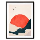Poster Sonnenaufgang in der Landschaft mit Tauben - Kubistika 