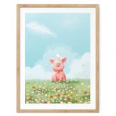Poster Thaï - Petit cochon joyeux dans la prairie d'été 