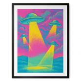 Plakat med UFO-landing i neonfarver - Treechild 