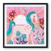 Poster Einhorn auf farbenfroher Blumenwiese - Bonne Müller - Quadratisch 