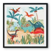 Kinderposter Farbenfrohe Dinosaurier im Urzeitwald - Bonne Müller - Quadratisch 