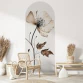 Wallsticker rundbue vægpanel tørret blomst i creme - Treechild - smal 