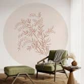 Tak van acacia in mokkakleur | Botanicals Fotobehang - anijs illustratie - rond - vliesbehang/zelfklevend vliesbehang 